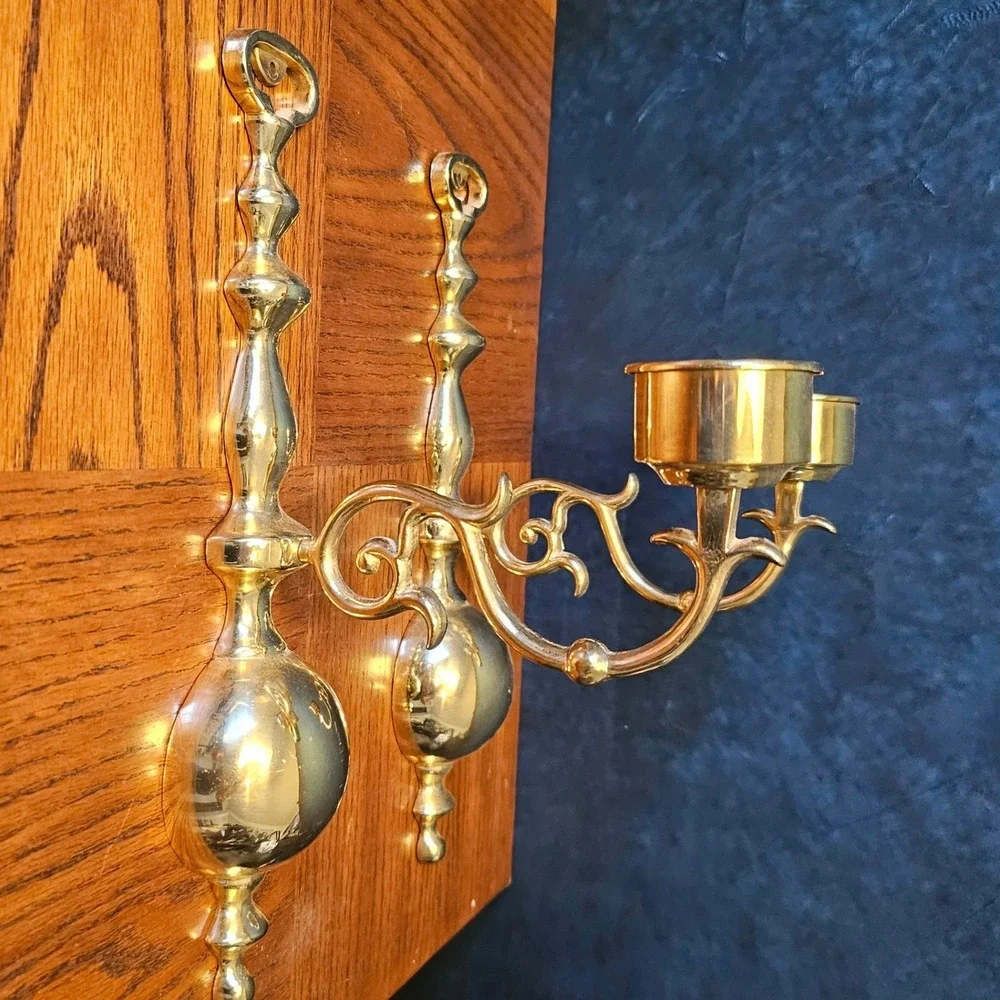 Ethan Allen Solid Brass Wall Sconces Pair Vintage Colonial Baluster Polished